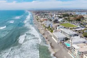 Aerial view of coastline in Carlsbad, CA