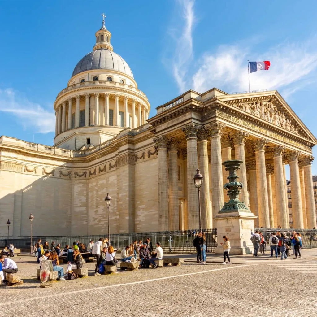 Pantheon in Paris with France flag