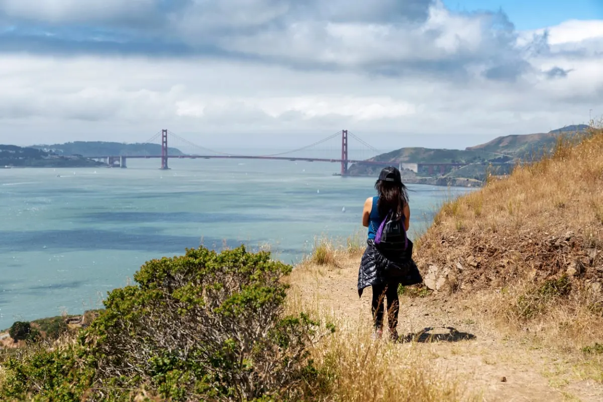 Female hiker on Angel Island State Park in San Francisco