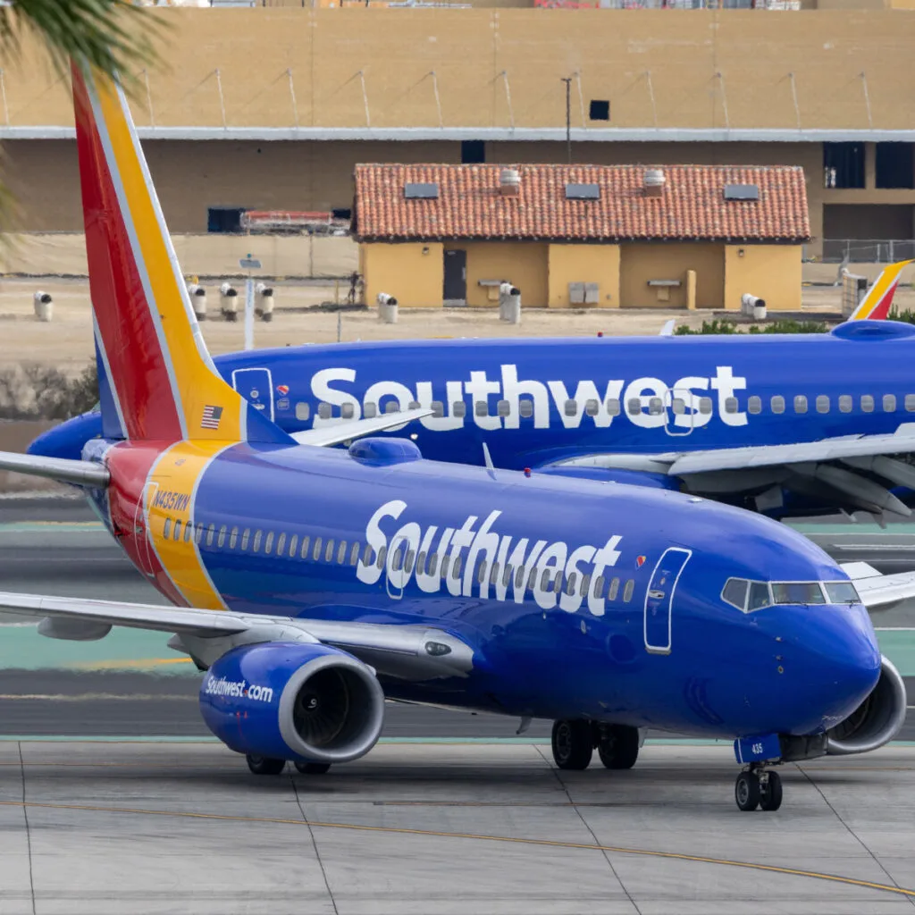 Southwest planes making turn on runway