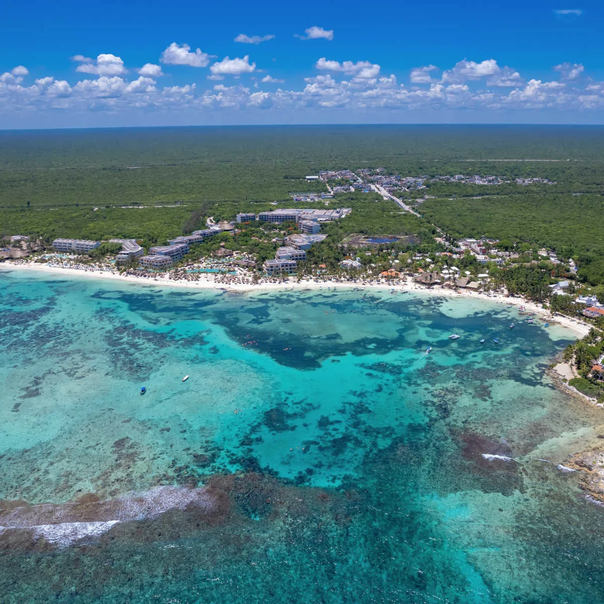 Aerial view of Akumal, MX coastline