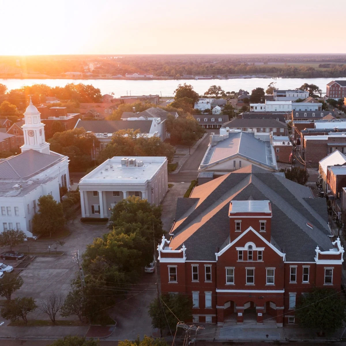 Aerial view of Natchez, MS townscape
