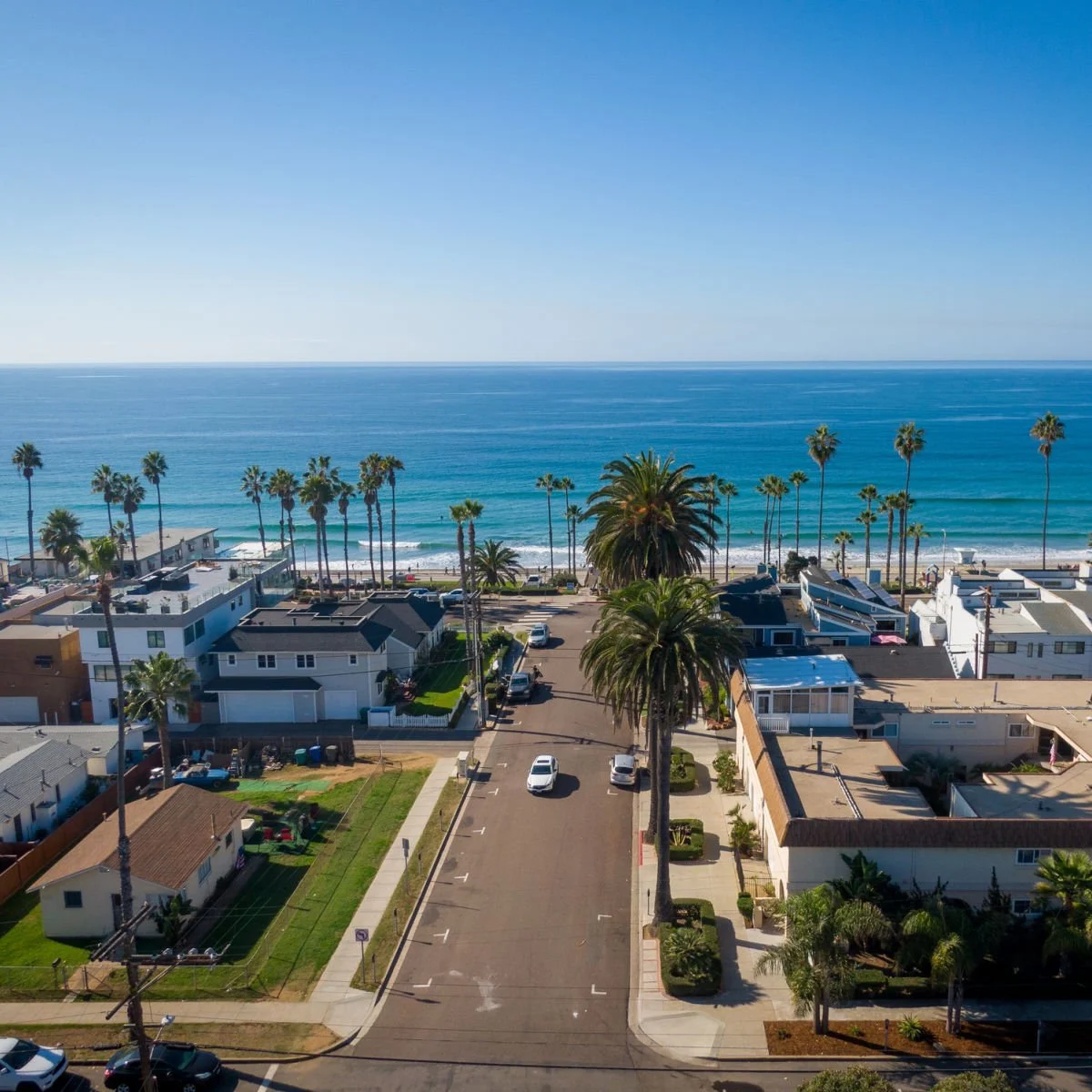 Aerial view of Oceanside, CA beachfront homes