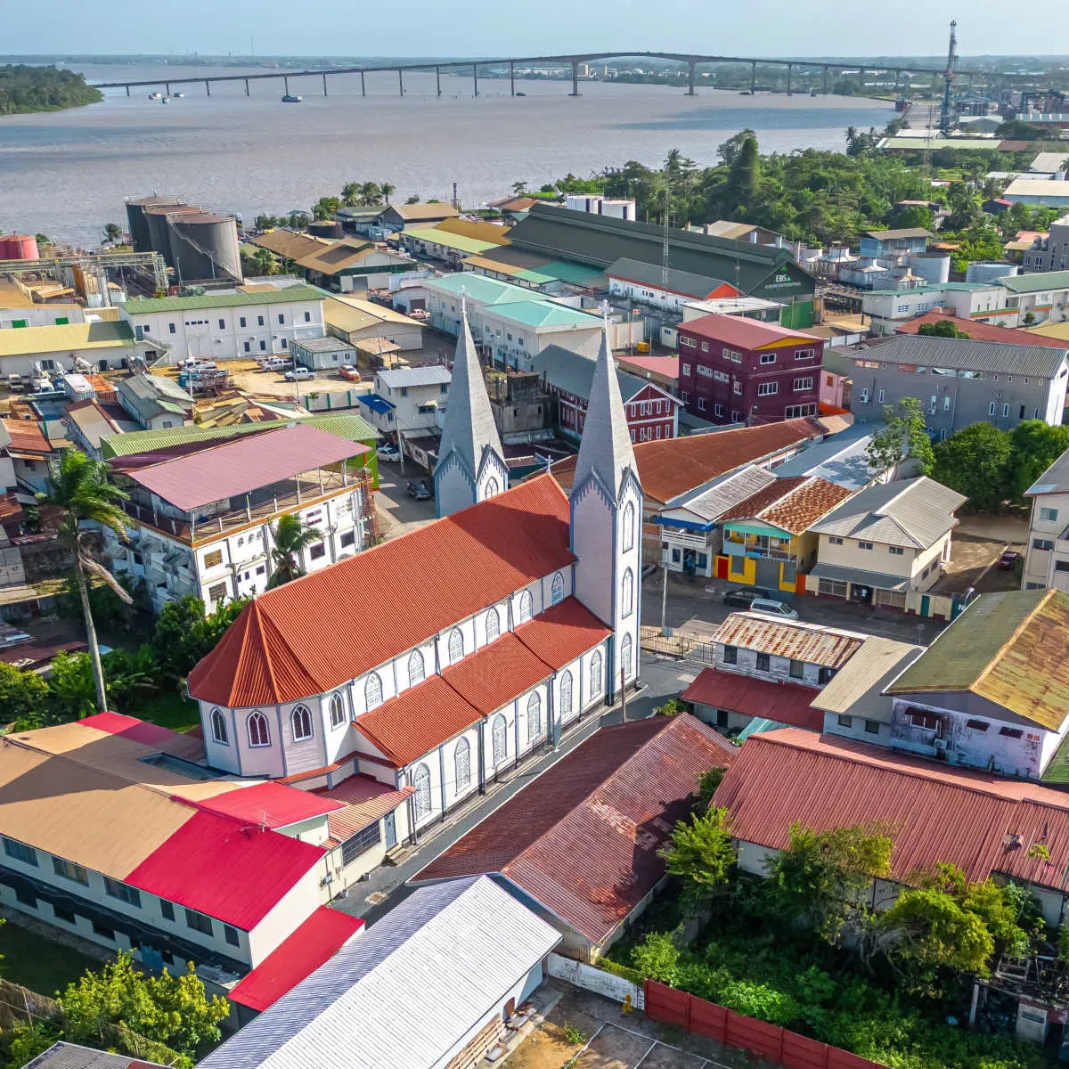 Aerial view of Paramaribo, Suriname townscape