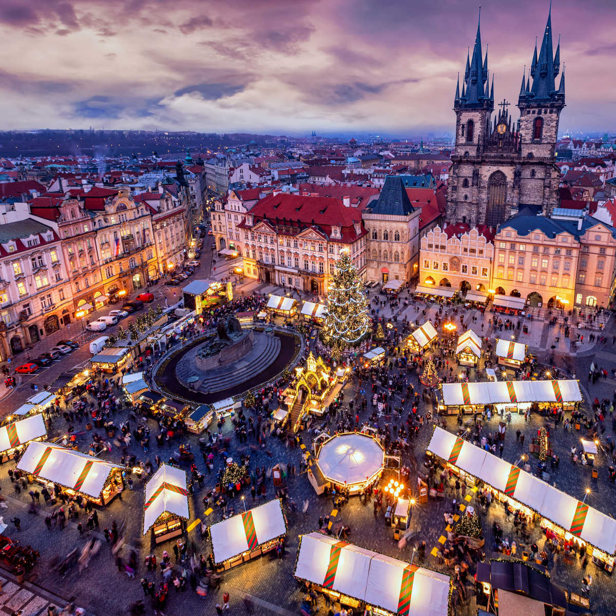 Aerial view of Prague Christmas market