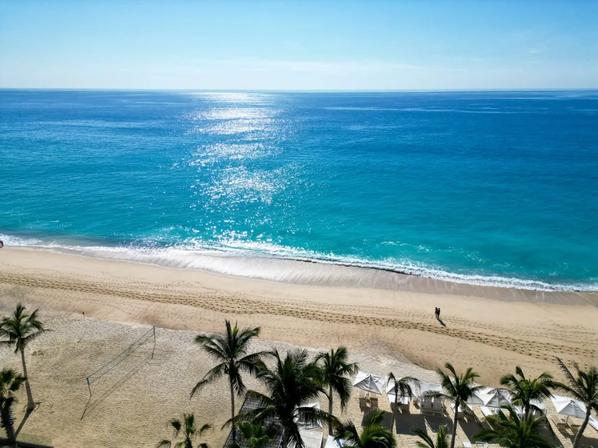 Aerial view of beach in front of Garza Blanca Los Cabos