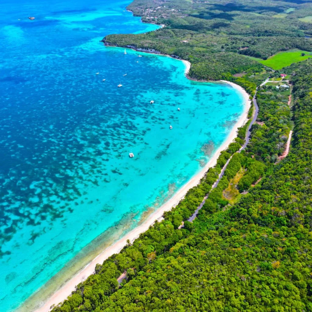 Aerial view of a public-free beach in Guadeloupe