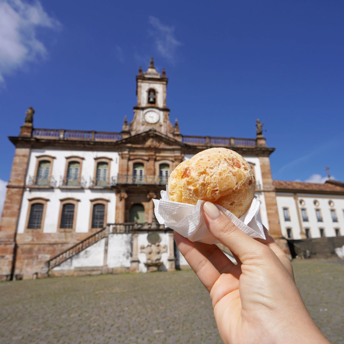 Brazilian cheese bun in Tiradentes Square, Ouro Preto