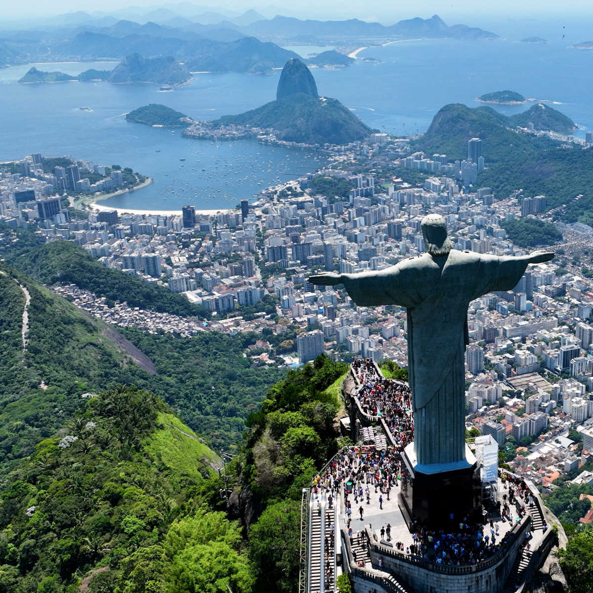 Christ The Redeemer At Corcovado Mountains In Rio De Janeiro