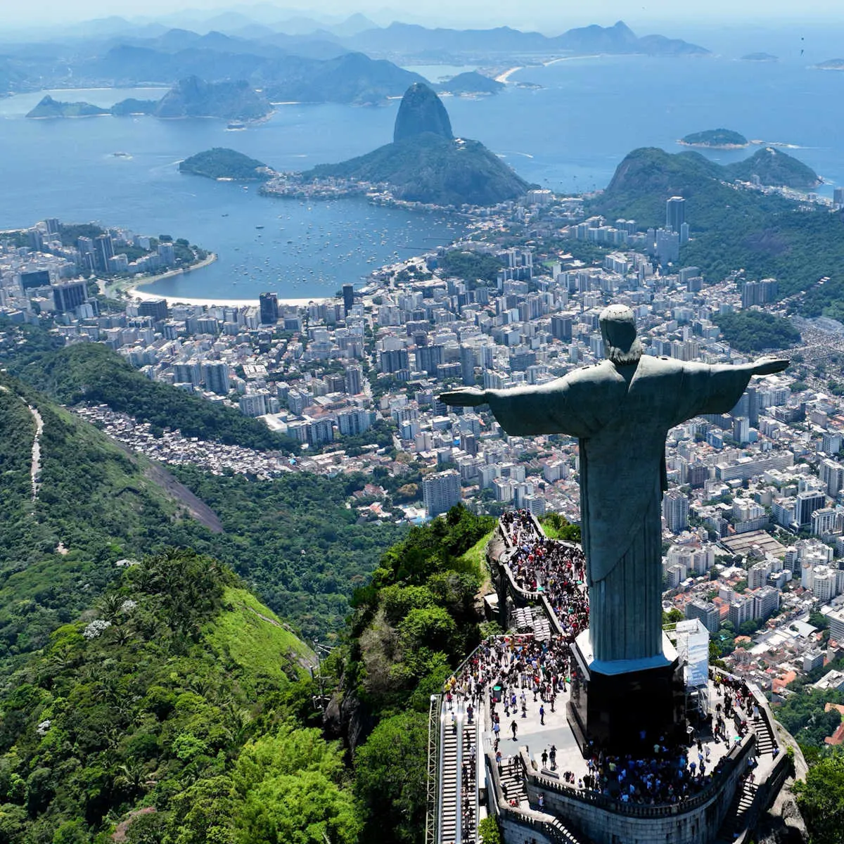 Christ The Redeemer At Corcovado Mountains In Rio De Janeiro