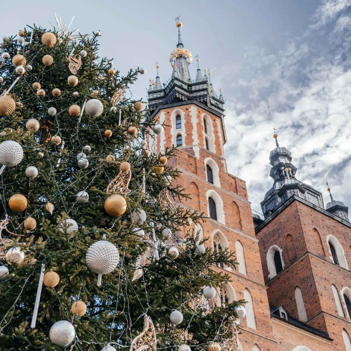 Christmas tree and cathedral in Krakow, Poland