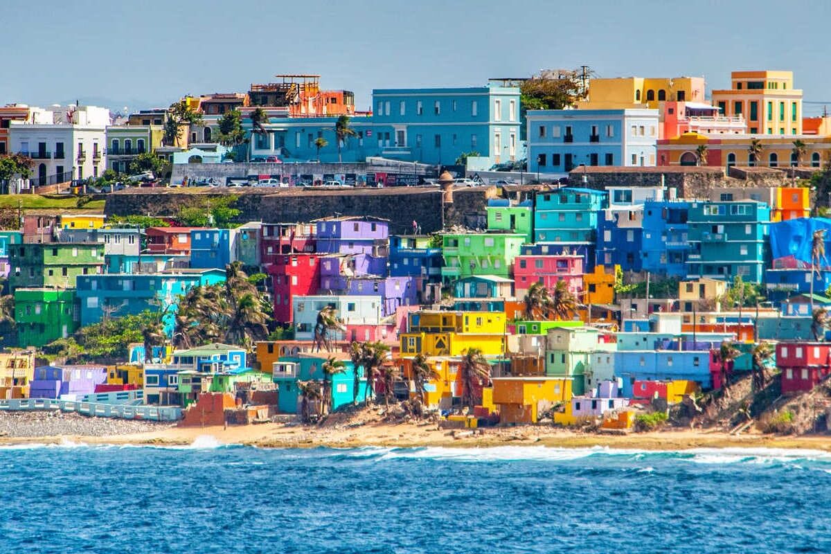 Colorful Houses Lining The San Juan Waterfront, Puerto Rico