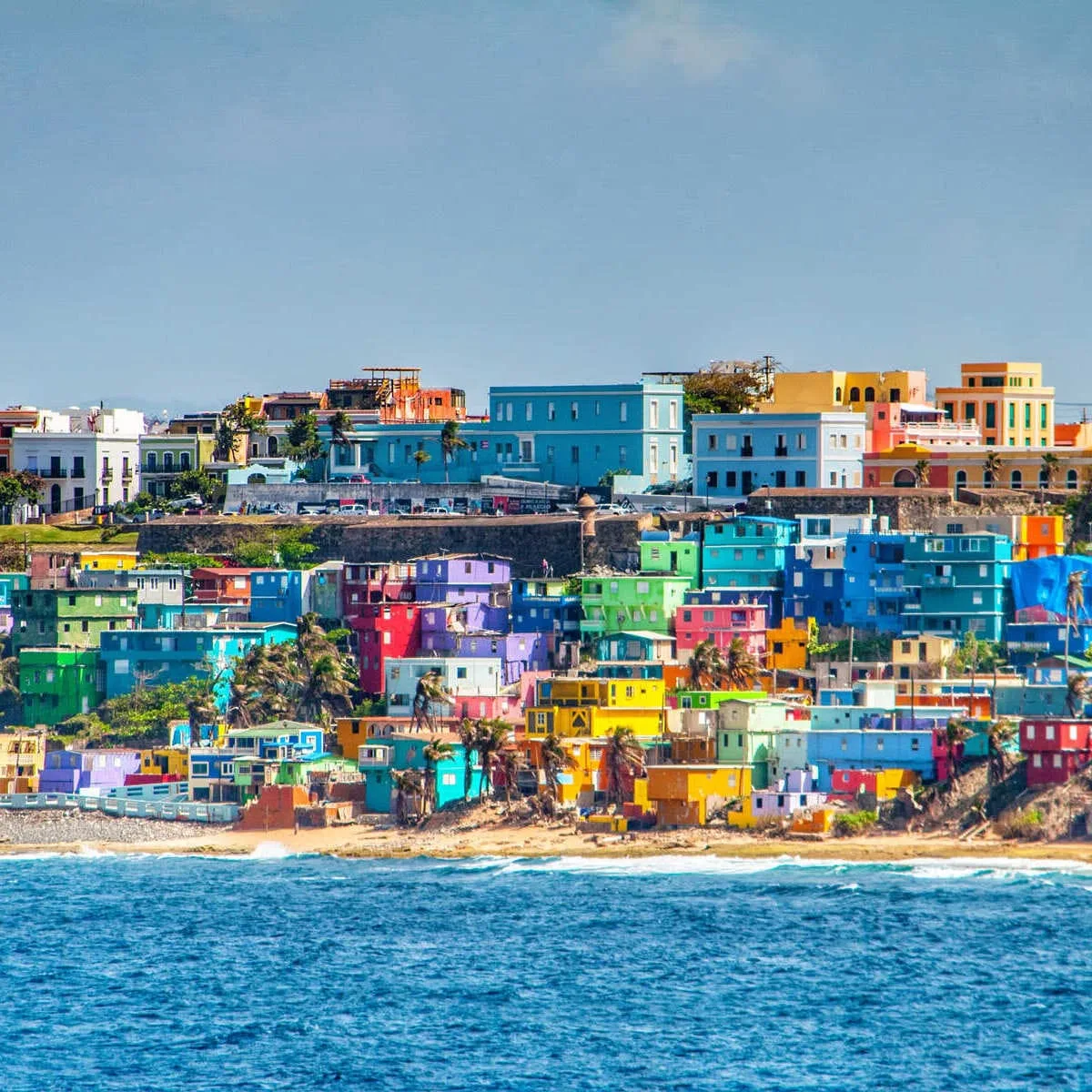 Colorful Houses Lining The San Juan Waterfront, Puerto Rico