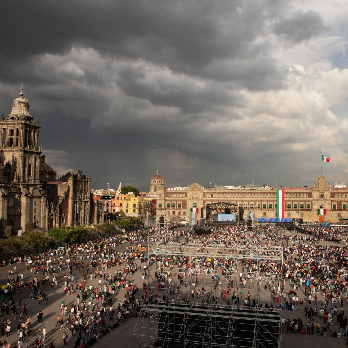 Crowded Mexico City Zocalo plaza