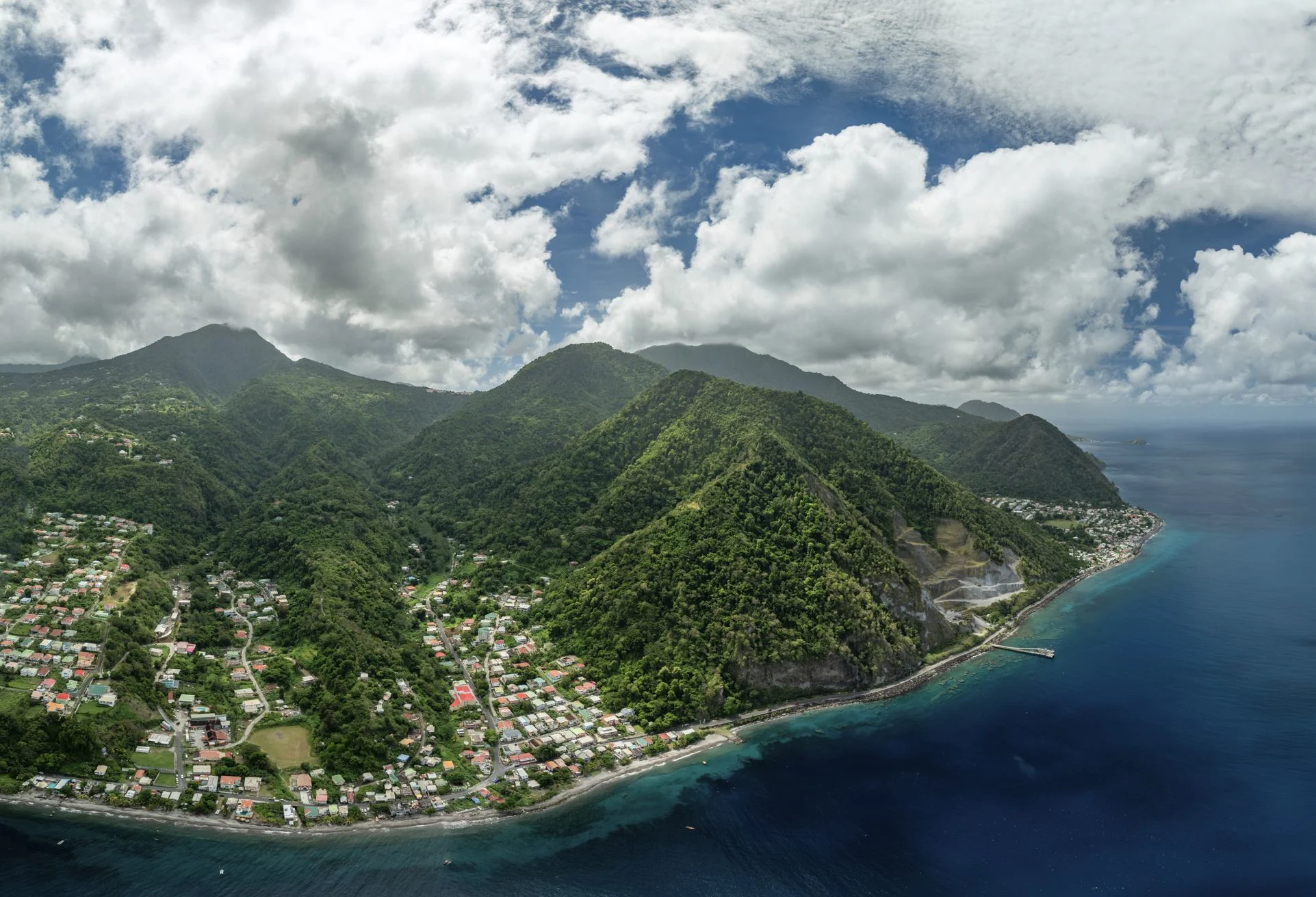 Drone picture of pointe michel in Dominica