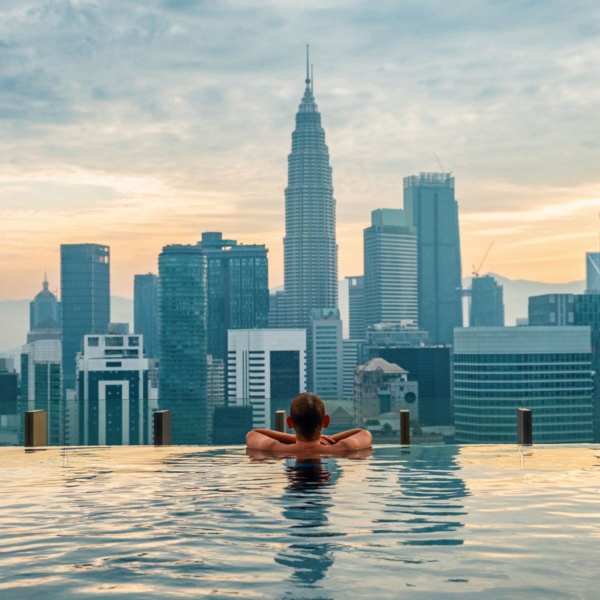 Infinity pool overlooking Kuala lumpur, Malaysia skyline