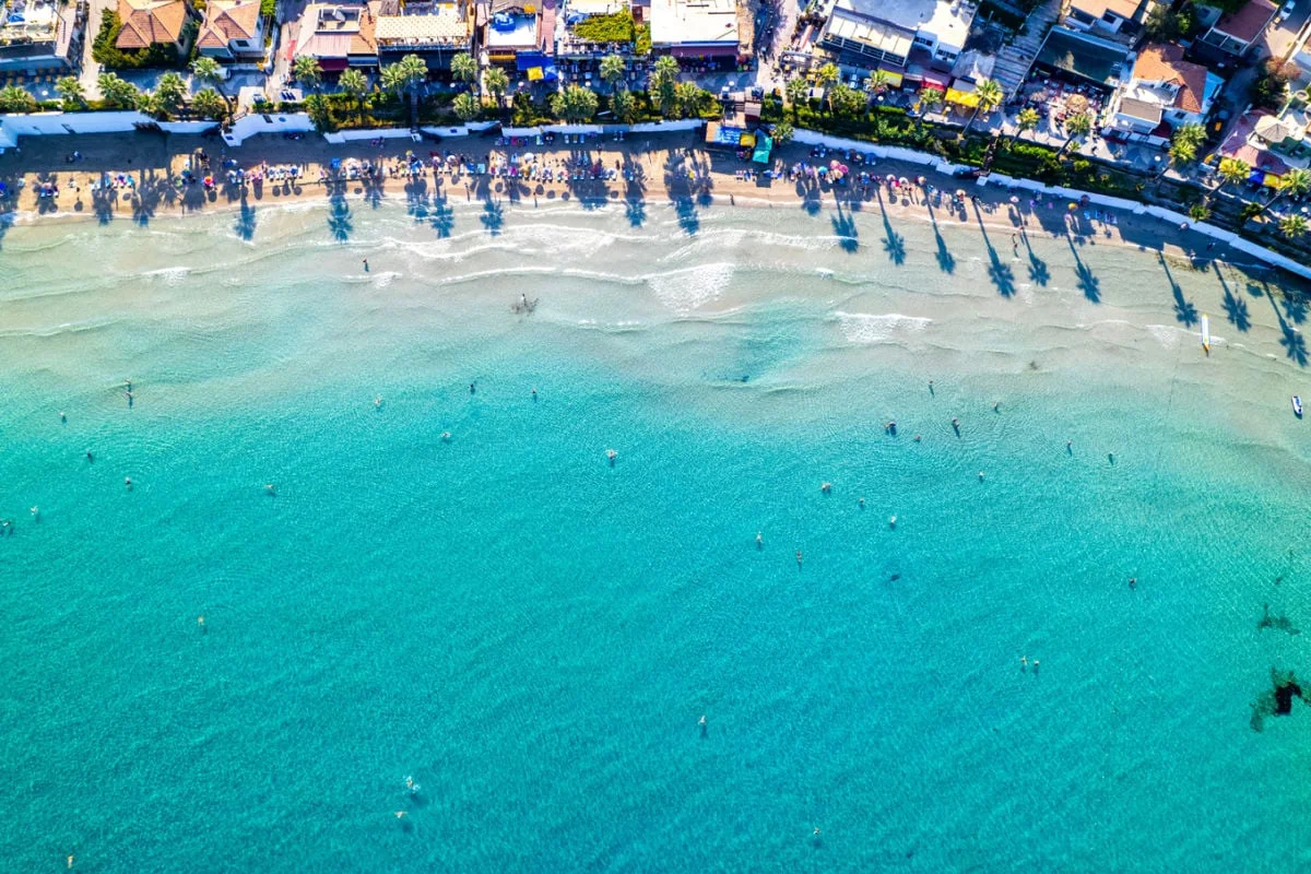 Aerial view of turquoise sea of Kusadasi, Turkiye