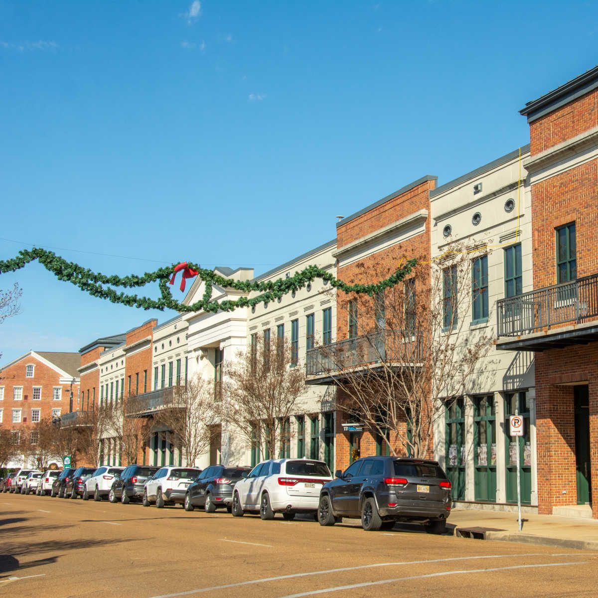 Natchez, MS downtown district during holidays