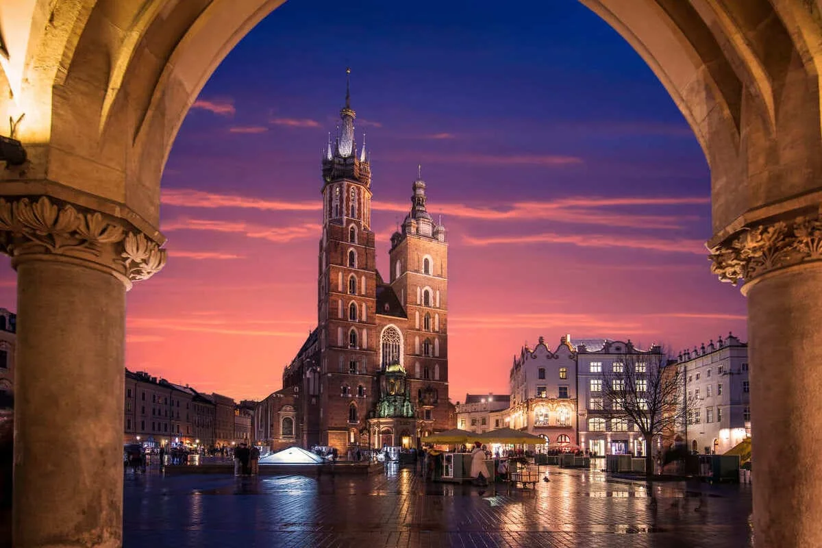 Main Medieval Square In Krakow, Poland