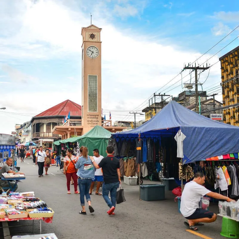 Public Market In Nakhon Phanom Next To The Clock Tower, Thailand