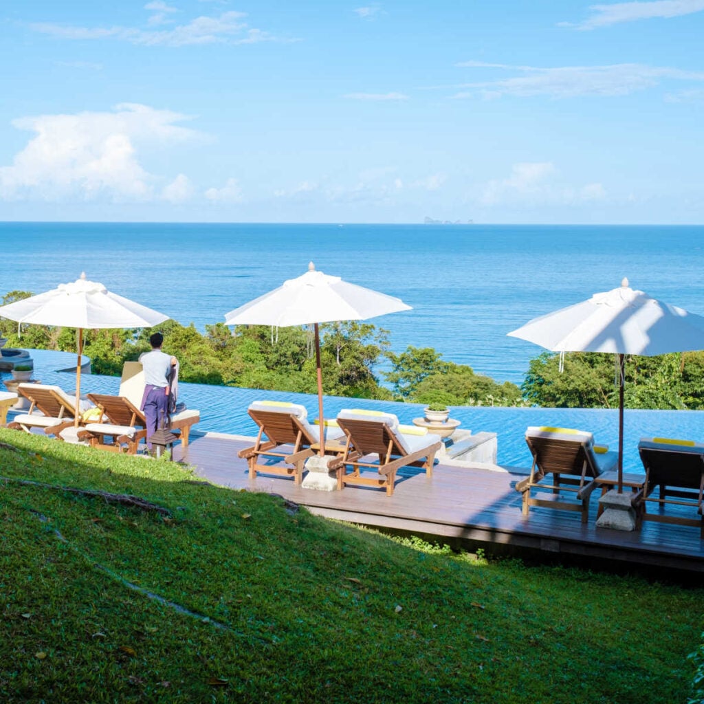 Seaside lounge chairs in Koh Lanta, Thailand