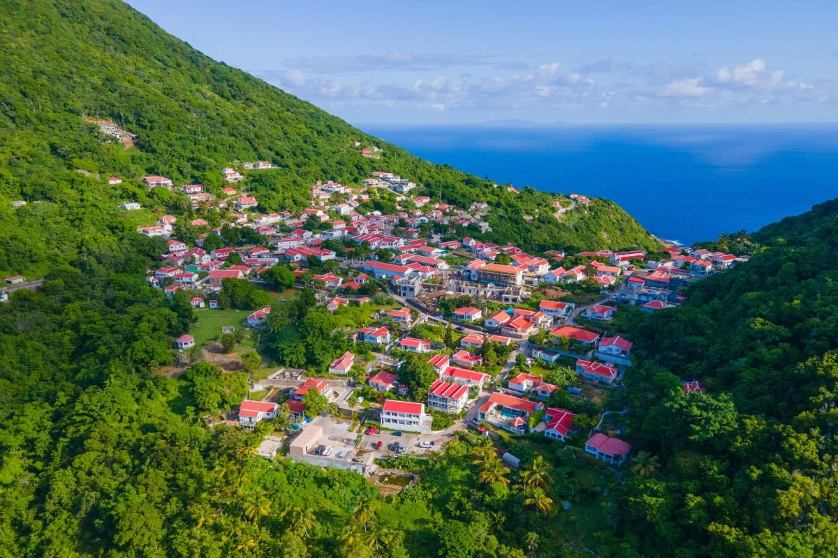 Aerial view of Caribbean island of Saba