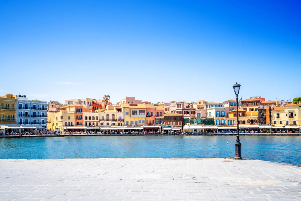 Colorful harbor in Chania, Greece
