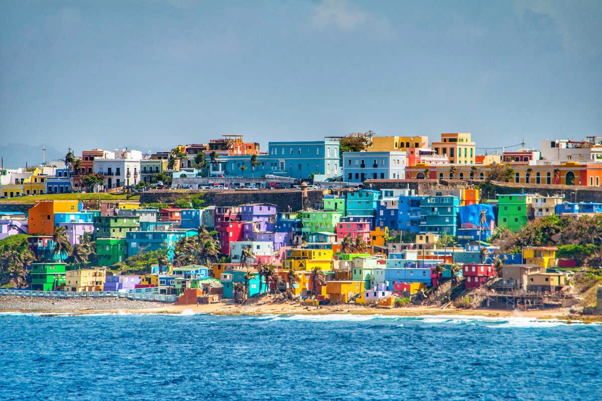 Colorful Houses Lining The San Juan Waterfront, Puerto Rico