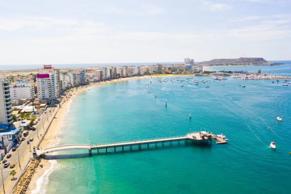 Aerial view of Salinas, Ecuador coastline