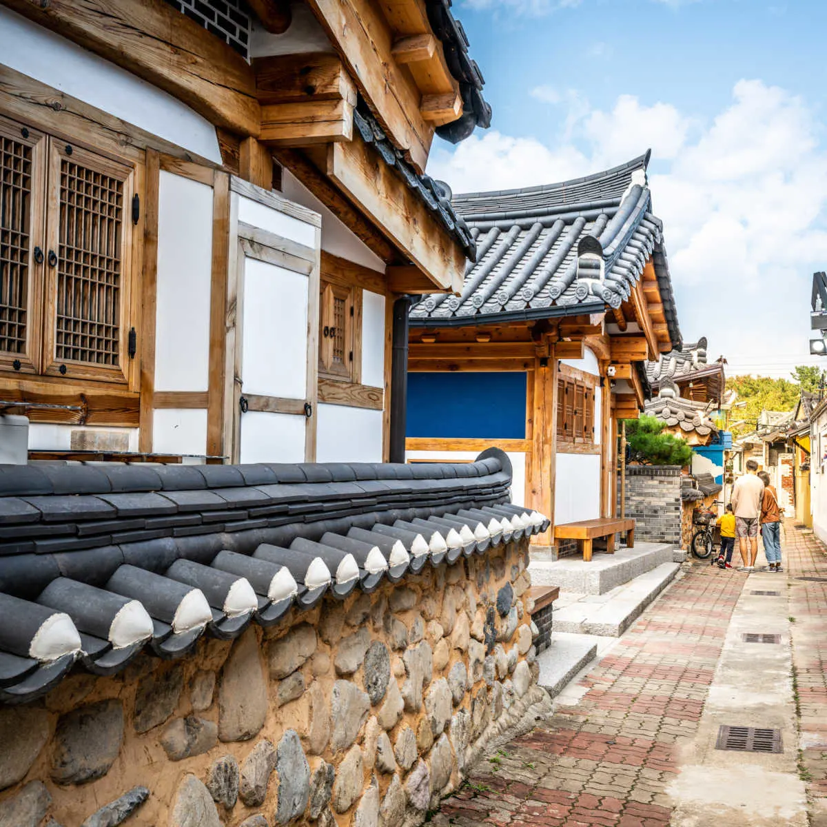 Walkway in Gyeongju with old Korean houses