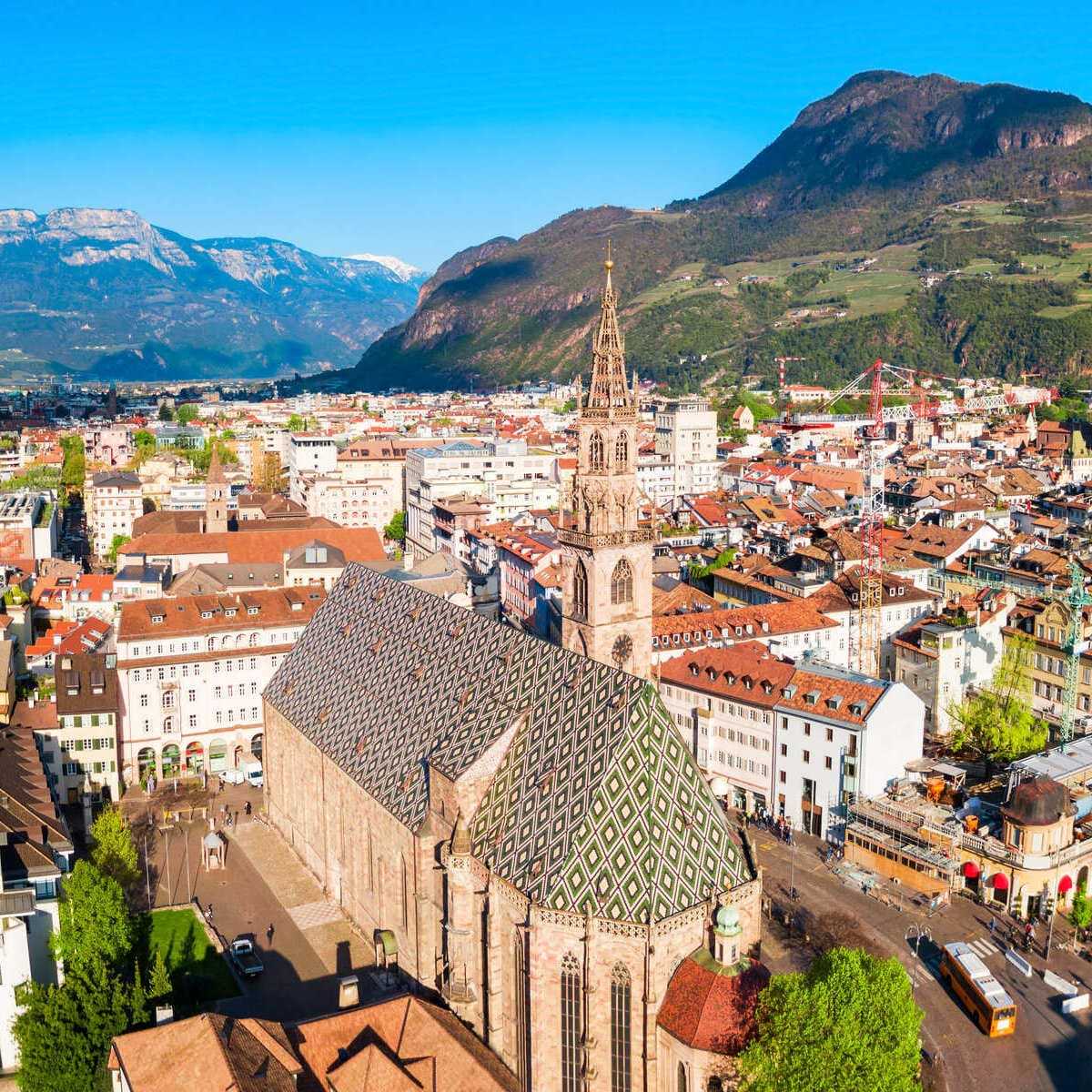 Aerial Panoramic VIew Of Bozen Or Bolzano, South Tyrol, Italy