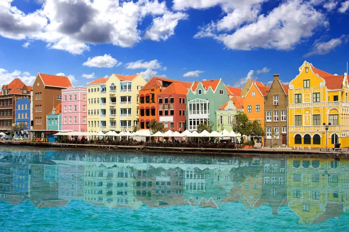 Beautiful View Of The Colonial Waterfront In Willemstad, Curacao, Dutch Caribbean
