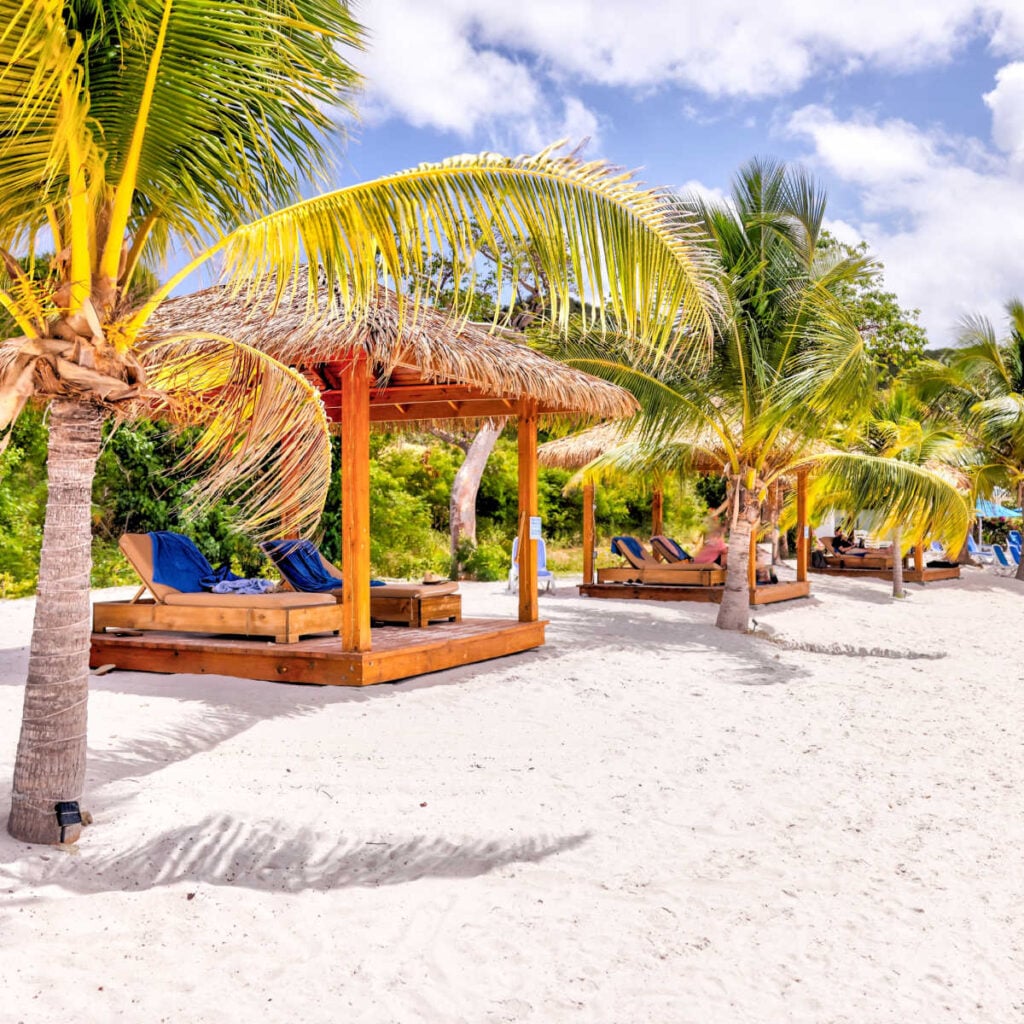 Beach cabanas in British Virgin Islands