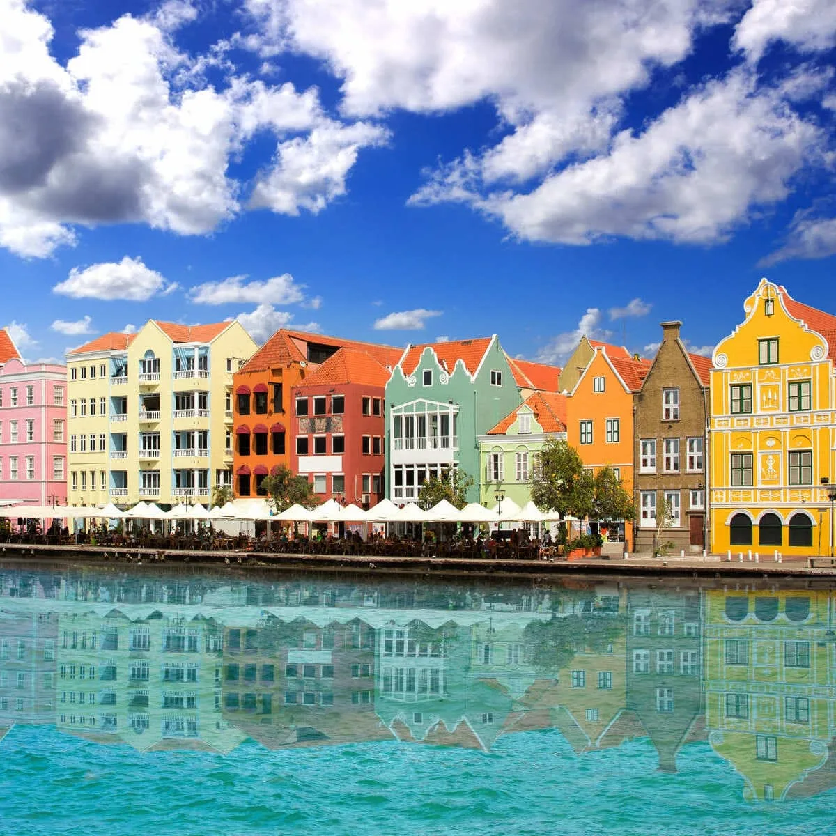 Beautiful View Of The Colonial Waterfront In Willemstad, Curacao, Dutch Caribbean