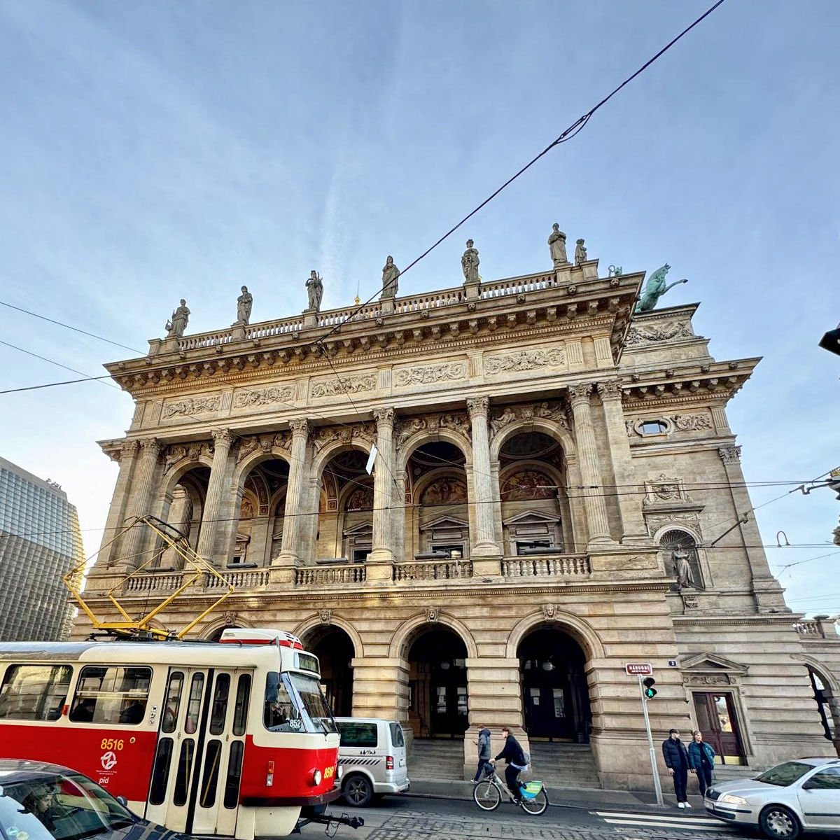 Beautiful architecture and Prague public tram