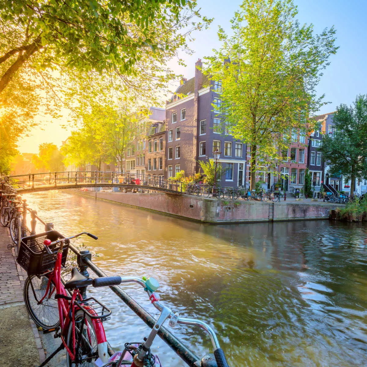Bicycles parked along Amsterdam canal