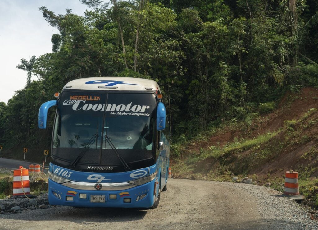 Bus on rural Colombia highway