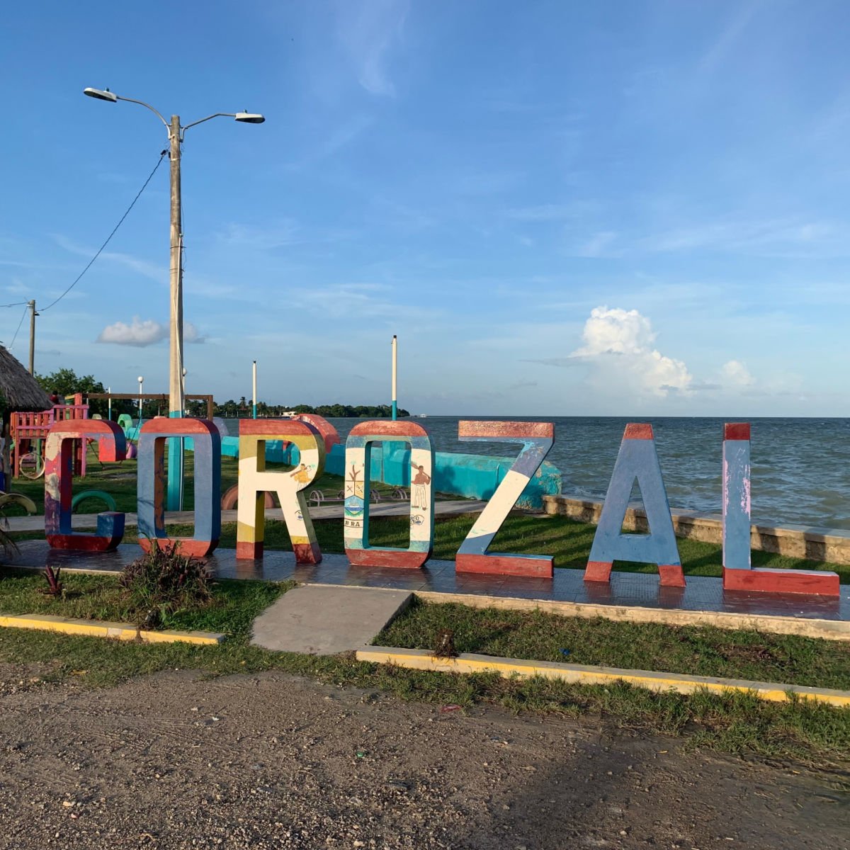 Corozal, Belize sign along waterfront