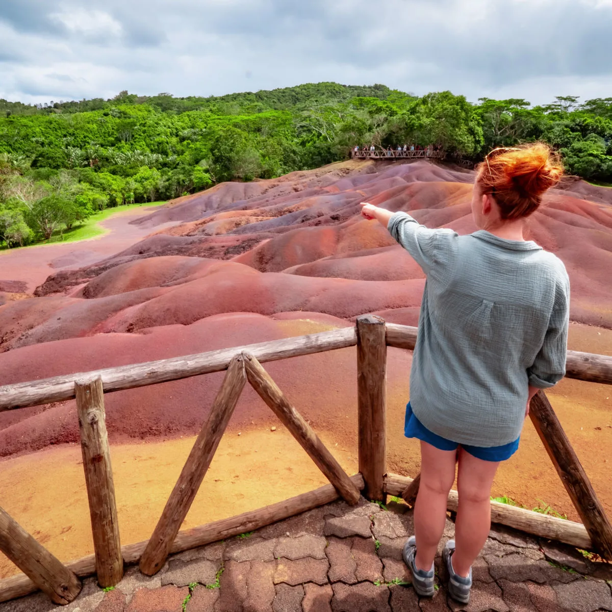 Eroded colorful dunes at the Seven Colored Earth Geopark in Chamarel, Mauritius