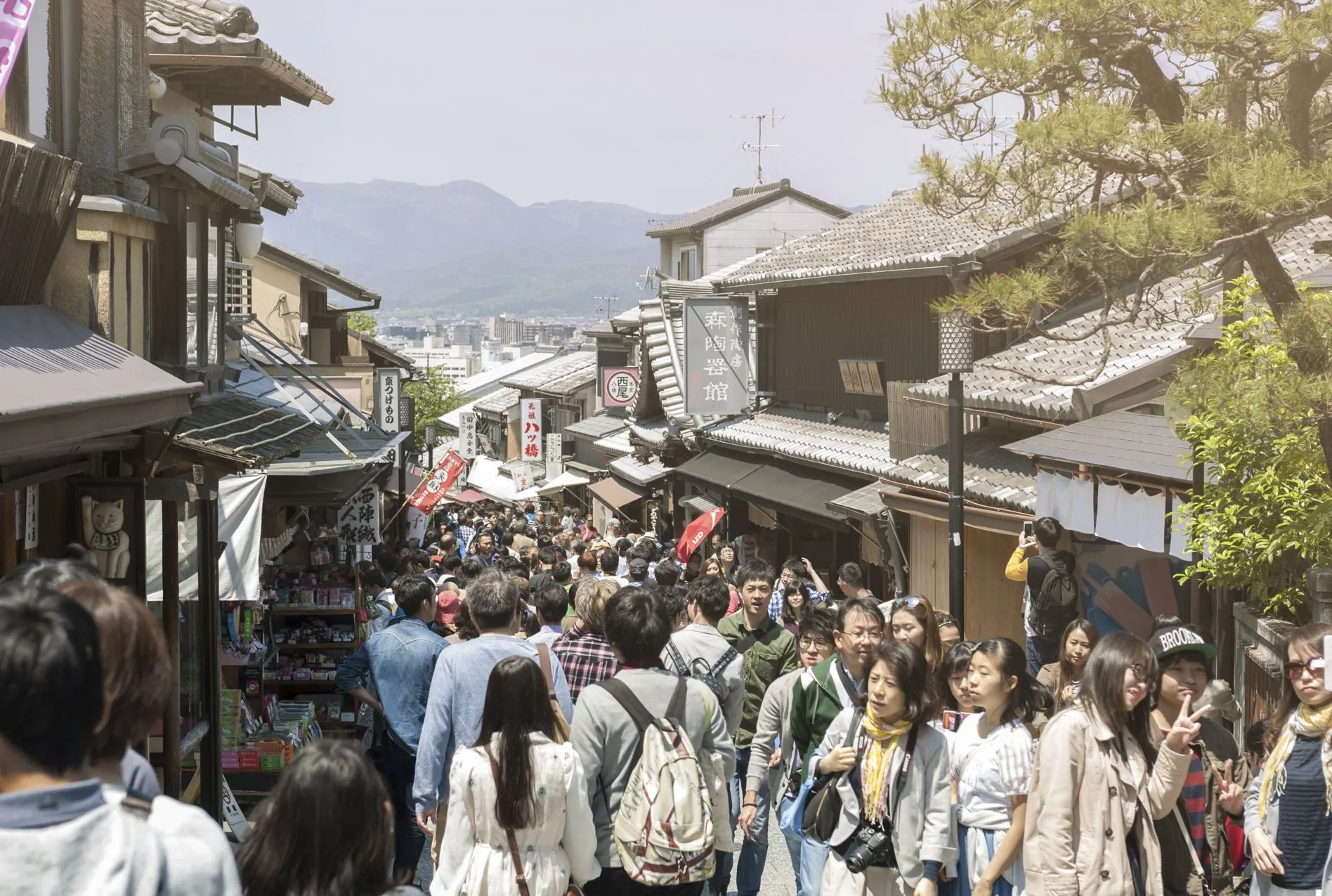 Kyoto Street packed with tourists and tour groups