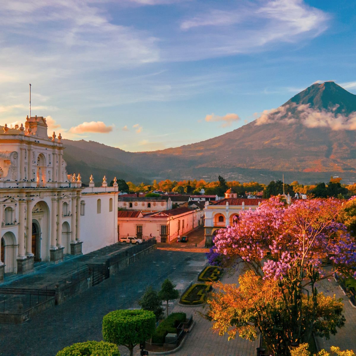 Mountain view from historic plaza in Antigua, Guatamala