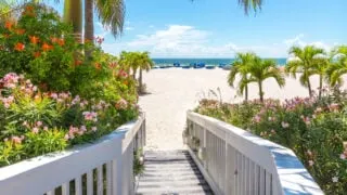 Boardwalk to white sand beach in St. Pete, Florida
