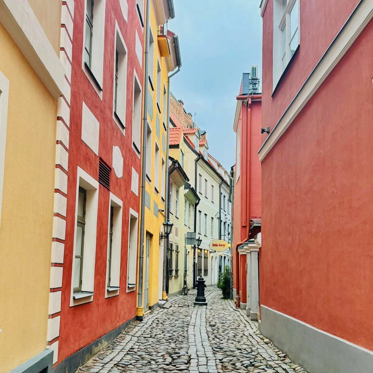 Vibrant cobbled walkway in Riga, Latvia