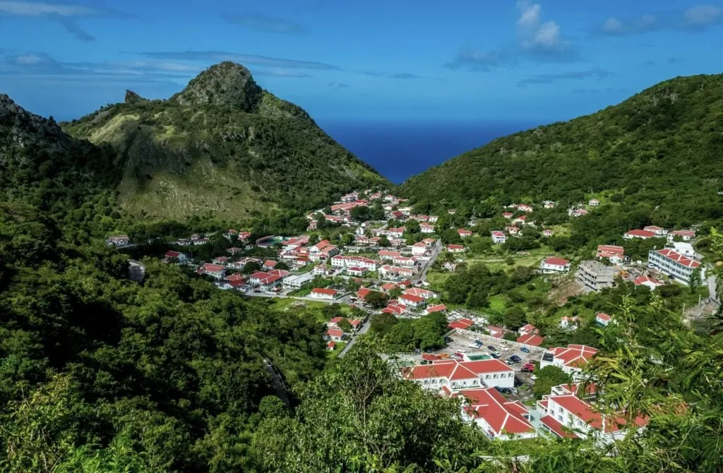 View of Saba island and ocean, Caribbean