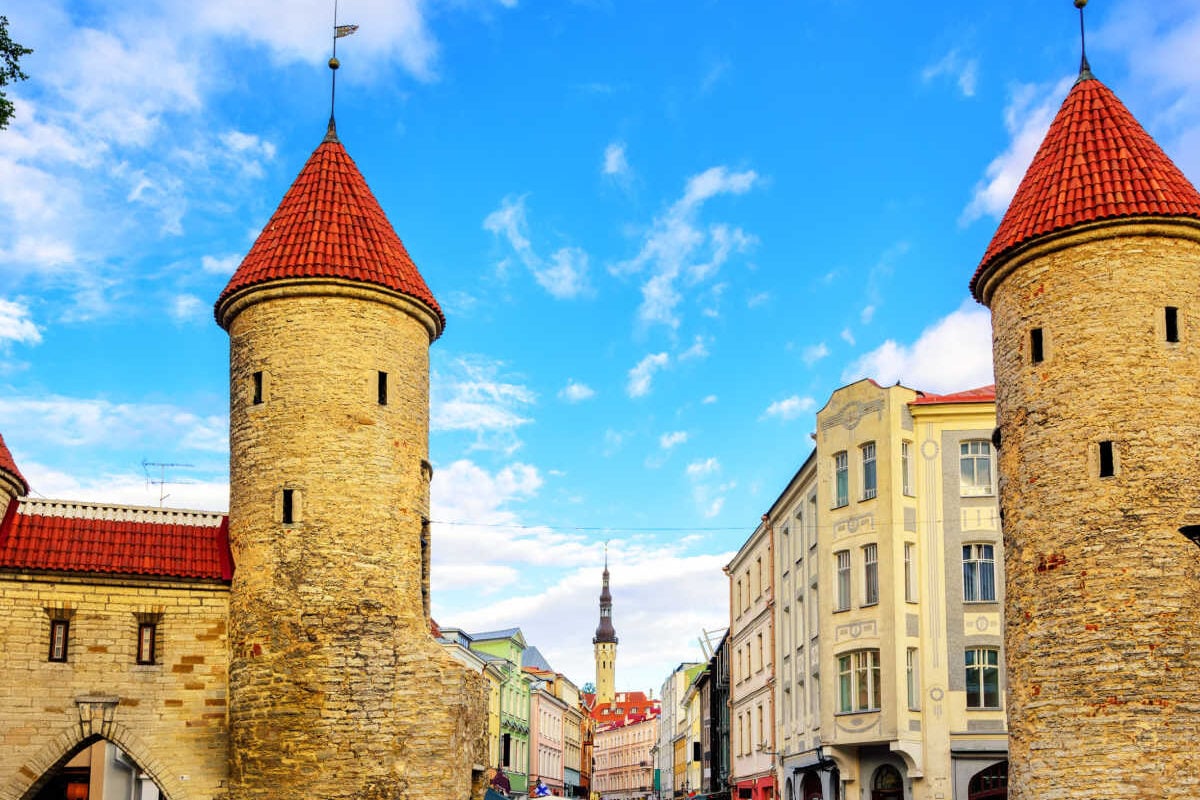 Viru Gate towers in Tallinn, Estonia