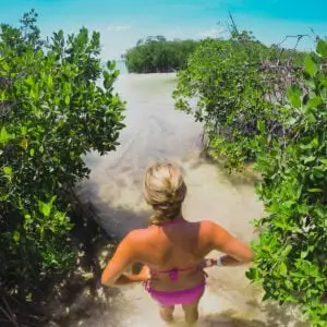 Woman exploring Isla Contoy near Cancun