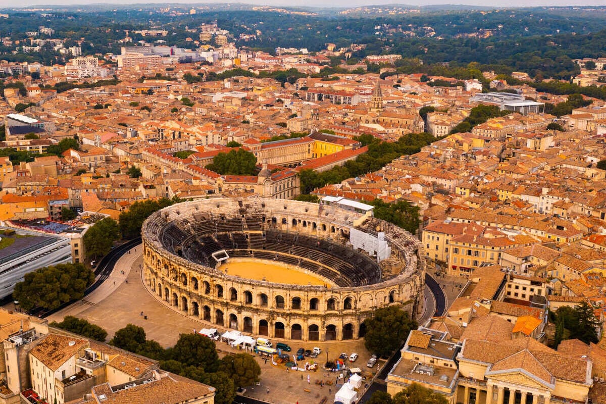 Aerial Panoramic View Of Nimes, France