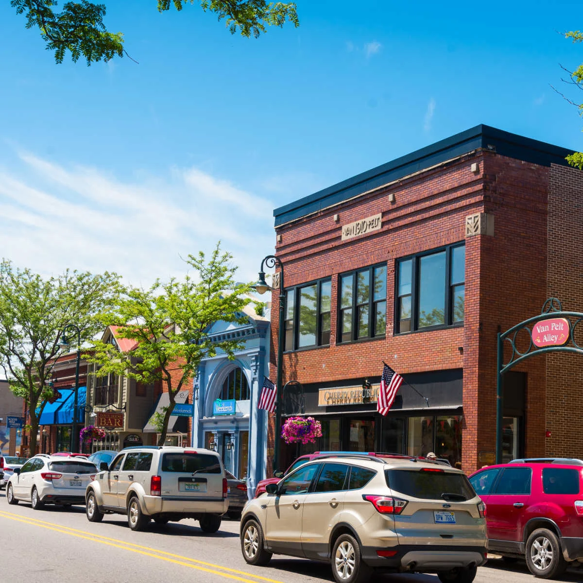 Downtown Charlevoix, MI on nice day