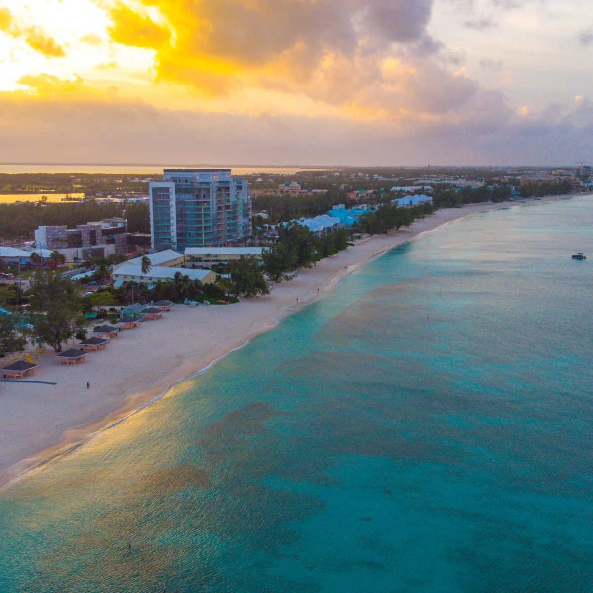 Grand Cayman coastline at sundown