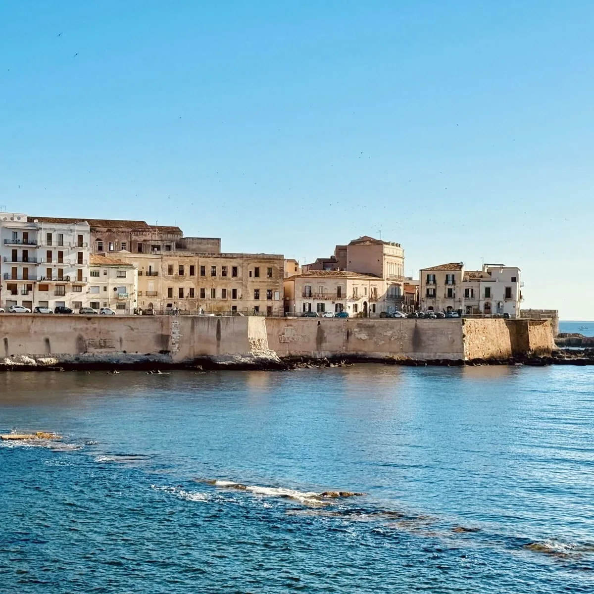 Historic Coastal Wall In Ortigia, Syracuse, In The Island Of Sicily, Italy